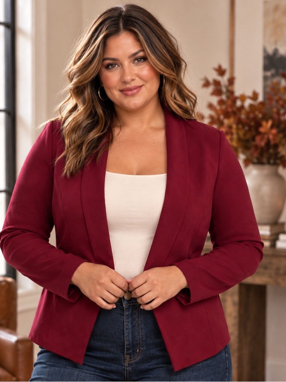 Torrid Deep Magenta Open Front Blazer Jacket Size 2 2X Fall Workwear